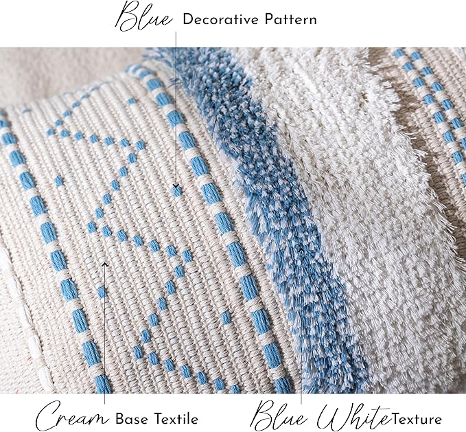 BlissBlush Blue Decorative Lumbar Throw Pillow Cover 12x20 Combo Set of 2 Rectangular Coastal Boho Accent Pillowcase Neutral Farmhouse Cushion for Couch Sofa Bedroom Living Home Décor Cover ONLY
