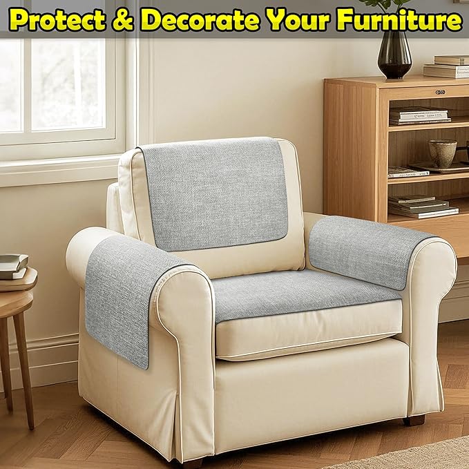 Couch Arm Covers, Waterproof Armrest Cover for Sofa, Armchair, Loveseat, Non-Slip Recliner Arm Cover, Sofa Arm Covers, Headrest Covers, Arm Chair Covers Set of 2 (Light Gray, 24"×20")