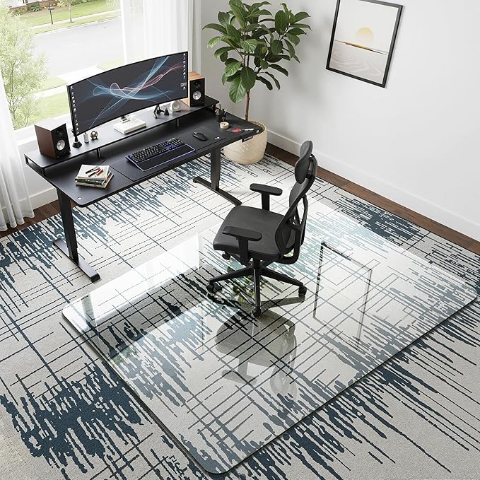 45"x60" Tempered Glass Office Chair Mat for Carpet & Hardwood Floor, 1/5" Thick Clear Floor Protector Desk Chair Mat with Rounded and Polished Edges