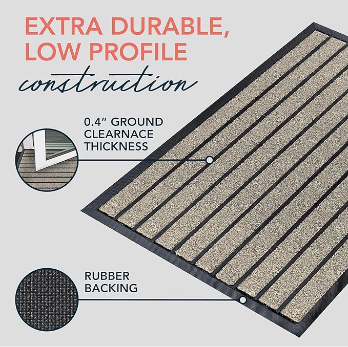 ubdyo Extra Durable Door Mat - Dirt Trapping Outdoor Welcome Mats - Non-Slip Outdoor Indoor Entrance - Low Profile Front Doormat (36" x 24", Bright Beige)