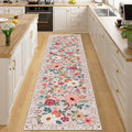 DUKINO 2x8 Runner Rug for Hallway, Washable Kitchen Runner Rug with Rubber Backing Non Slip, Low Pile Soft Boho Floral Thin Carpet for Entryway, Hallway, Bathroom, Laundry Room, Beige