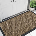 Smiry Front Door Mat Outside Entrance, Heavy Duty Sturdy Natural Rubber Doormat, Trap Dirt and Moisture, Easy Clean Low Profile Mats for Indoor Outdoor Entry, Grid Geometric (47x24, Brown)