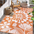 Ileading Outdoor Plastic Straw Rug 6x9ft Funny Floral Style Reversible Patio Area Rugs Waterproof Non Shedding Portable Carpets for Rv Outside Deck Pool Beach Picnic Camping (Orange)