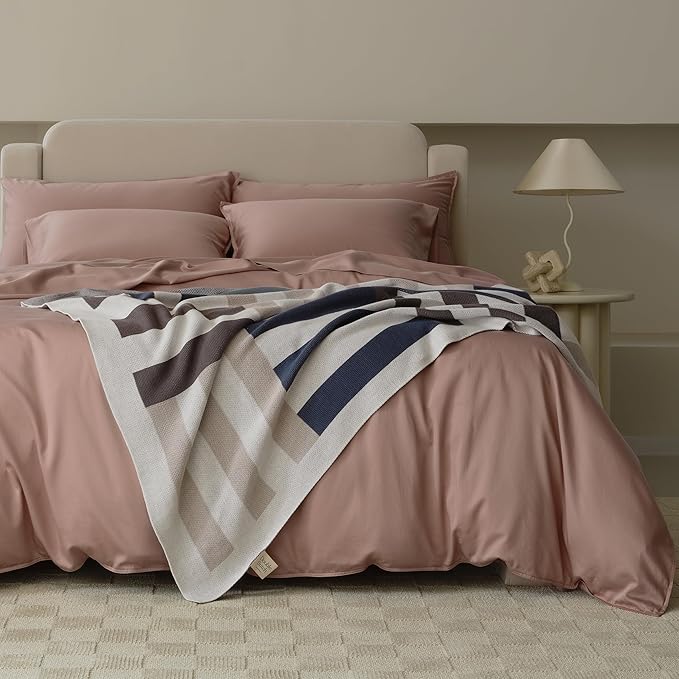 Double Stitch Cotton Tencel Duvet Cover - King Size Comforter Cover, Luxury & Soft Eucalyptus Lyocell Bedding Set for Hot Sleepers, Cooling, Smooth & Breathable, Button Closure, Dusty Mauve, 106"x90"
