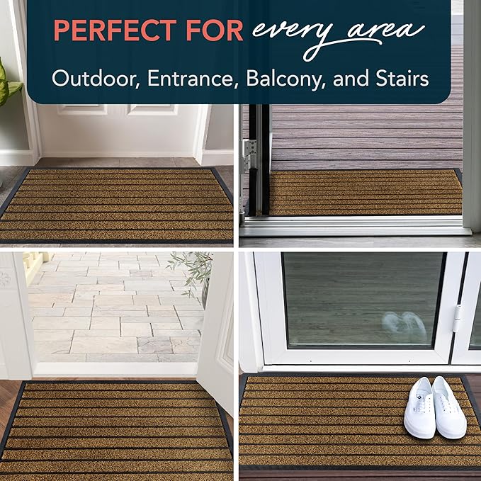 ubdyo Extra Durable Door Mat - Dirt Trapping Outdoor Welcome Mats - Non-Slip Outdoor Indoor Entrance - Low Profile Front Doormat (36" x 24", Bright Brown)