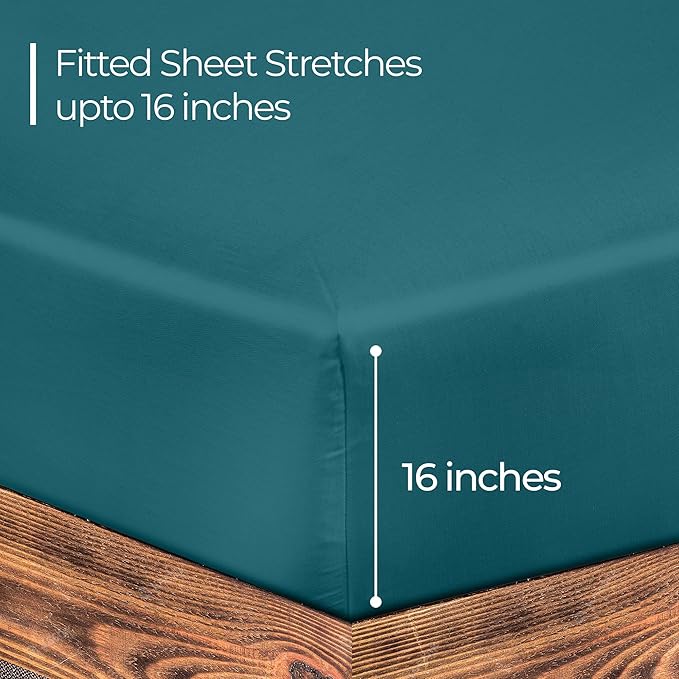 ROYALE LINENS 300 Thread Count 100% Long Staple Combed Cotton Fitted Sheet Twin XL - Super Soft Deep Pocket Bottom Sheet - Fitted Sheets Only - Elastic Sheets (Twin XL, Teal)