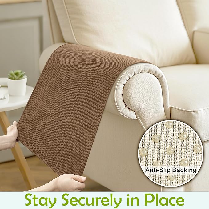 Couch Arm Covers, Waterproof Armrest Cover for Sofa, Armchair, Loveseat, Non-Slip Recliner Arm Covers, Sofa Headrest Covers, Arm Chair Covers Set of 2 (Coffee, 24"×20")