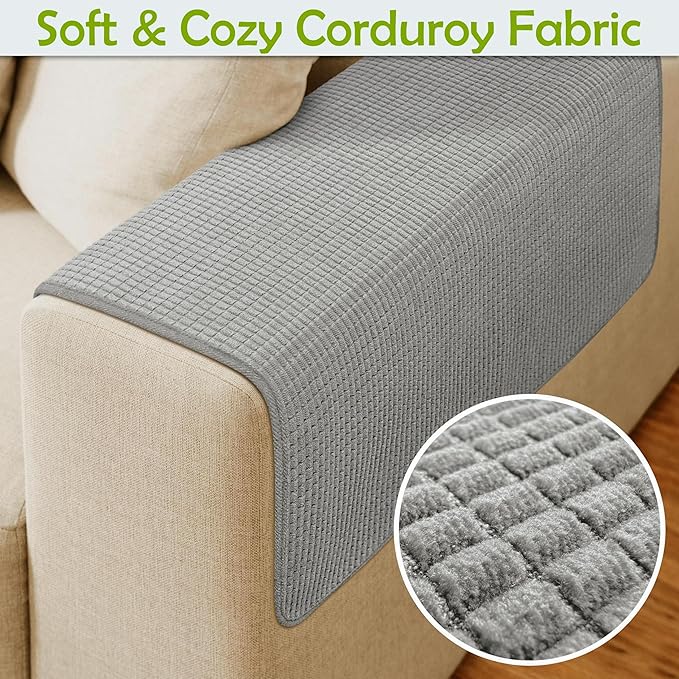 Couch Arm Covers, Sofa Arm Covers, Waterproof Armrest Covers for Sofa, Armchair, Loveseat, Non-Slip Recliner Arm Covers, Sofa Headrest Covers, Arm Chair Covers Set of 2 (Gray, 26"×26")
