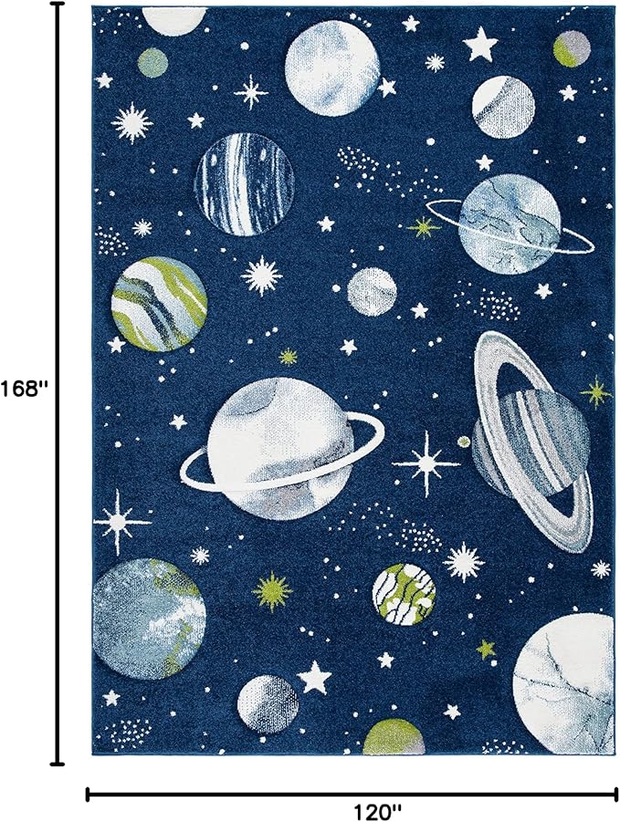 SAFAVIEH Carousel Kids Collection Area Rug - 10' x 14', Navy & Ivory, Non-Shedding & Easy Care, Ideal for High Traffic Areas for Boys & Girls in Playroom, Nursery, Bedroom (CRK103N)