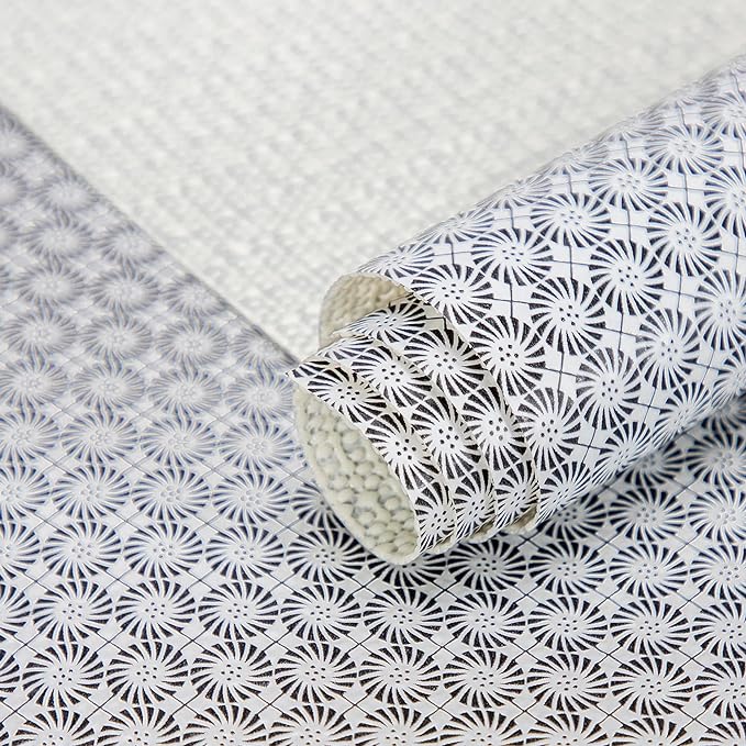 RAY STAR 18X96 Inch Shelf Liner for Kitchen Cabinets, Non-Adhesive Cabinet Liner Washable, PVC Drawer Liner for Dresser Non-Slip Bathroom (Black Circle)(2 Roll)