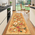 DUKINO Runner Rug, 2x10 Kitchen Hallway Carpet, Washable with Non-Slip Backing, Low Pile Soft Boho Floral for Entryway, Laundry, Bedroom, Orange