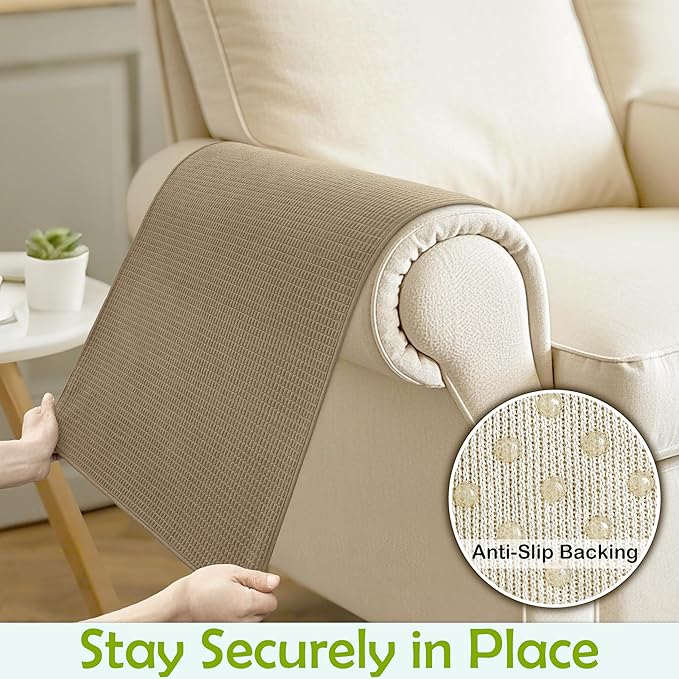 Couch Arm Covers, Sofa Arm Covers, Waterproof Armrest Covers for Sofa, Armchair, Loveseat, Non-Slip Recliner Arm Covers, Sofa Headrest Covers, Arm Chair Covers Set of 2 (Brown, 26"×26")