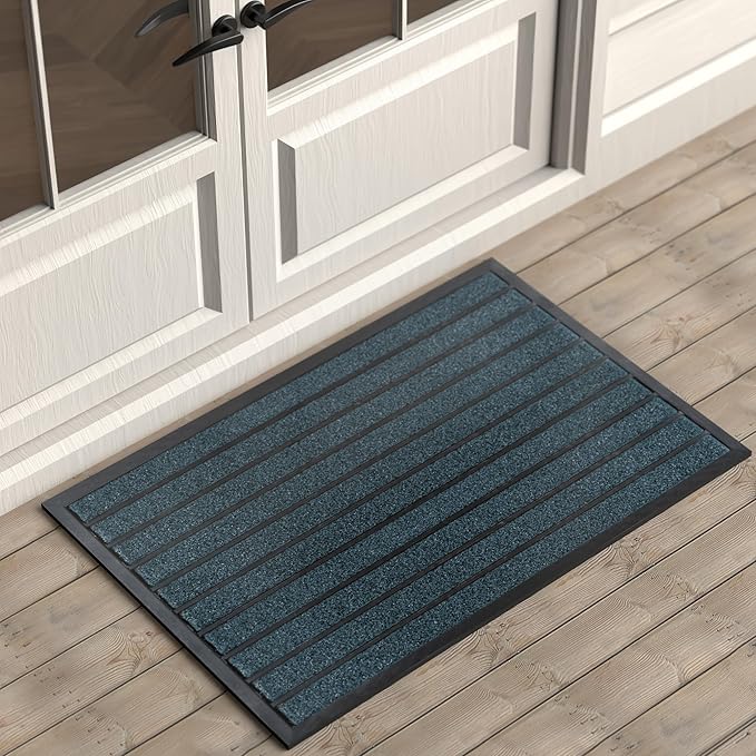 ubdyo Extra Durable Door Mat - Dirt Trapping Outdoor Welcome Mats - Non-Slip Outdoor Indoor Entrance - Low Profile Front Doormat (36" x 24", Bright Blue)