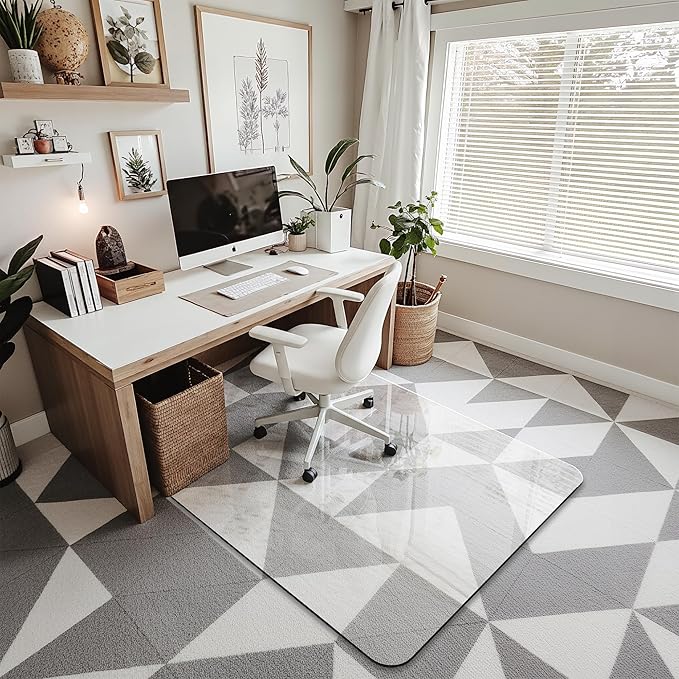Office Chair Mat for Carpet & Hardwood, Upgraded 36" x 48" Dual Use Tempered Glass Chair Mat for Chair and Footrest Under Desk