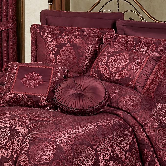 Touch of Class Camelot Luxury Bedding | Robust Burgundy | Matte Satin Damask | Textured Jacquard-Woven Chenille 6 Piece Set Includes Cal King Quilted Bedspread, 2 King Shams & 3 Decorative Pillows