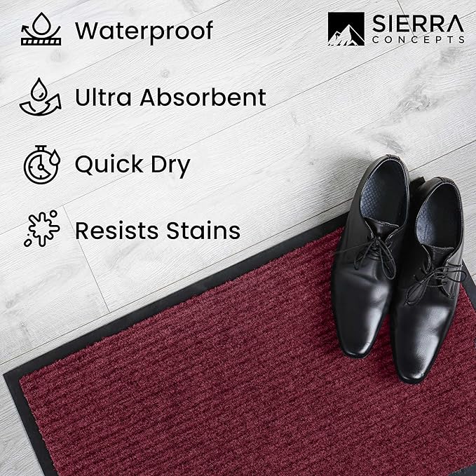 Sierra Concepts 2-Pack Front Door Mat Red - Indoor Outdoor Floor Doormat Rug Entryway Welcome Mats - Entrance Shoe Scraper, Entry Inside Outside, 30" x 17"