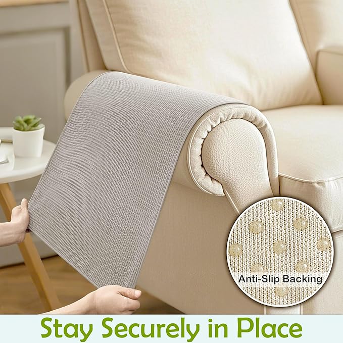 Couch Arm Covers, Sofa Arm Covers, Waterproof Armrest Covers for Sofa, Armchair, Loveseat, Non-Slip Recliner Arm Covers, Sofa Headrest Covers, Arm Chair Covers Set of 2 (Light Gray, 24"×20")