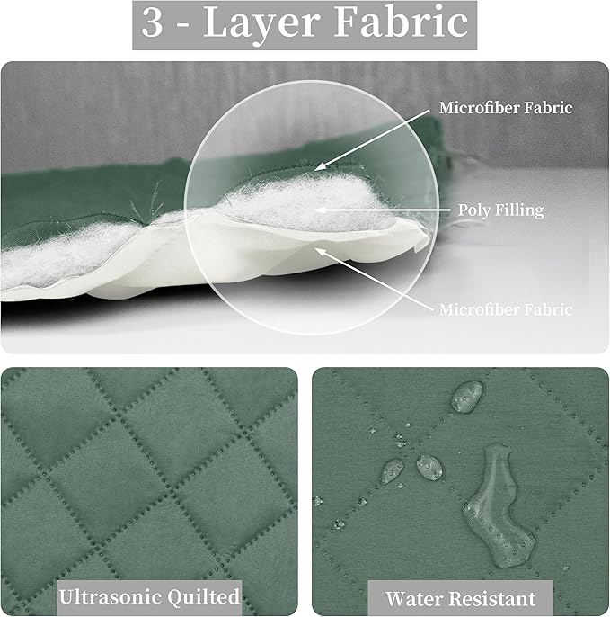 Easy-Going Twin Size Reversible Quilt Set with 1 Quilt and 1 Pillow Sham, Soft Bed Quilt Cover, Water Resistant Lightweight Microfiber Bedspread, Stain Resistant, Cyan/Ivory