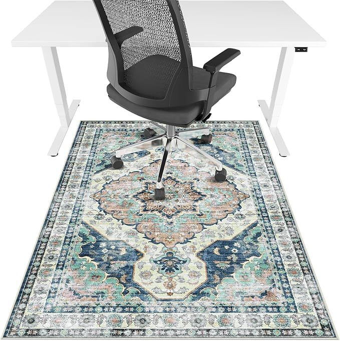 Office Chair Mat for Hardwood Floor&Tile Floor,36"X 48" Heavy Duty Desk Chair Mat for Hard Floors,Under Desk Rug for Rolling Computer Chair,Anti Slip,Low Pile Carpet Floor-Blue Flower