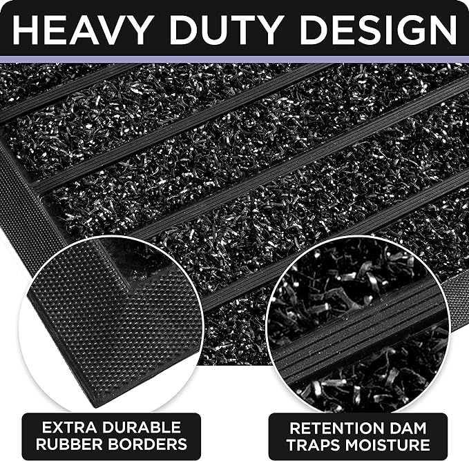 ubdyo Extra Durable Door Mat - Dirt Trapping Outdoor Welcome Mats - Non-Slip Outdoor Indoor Entrance - Low Profile Front Doormat (30" x 17", Bright Black)