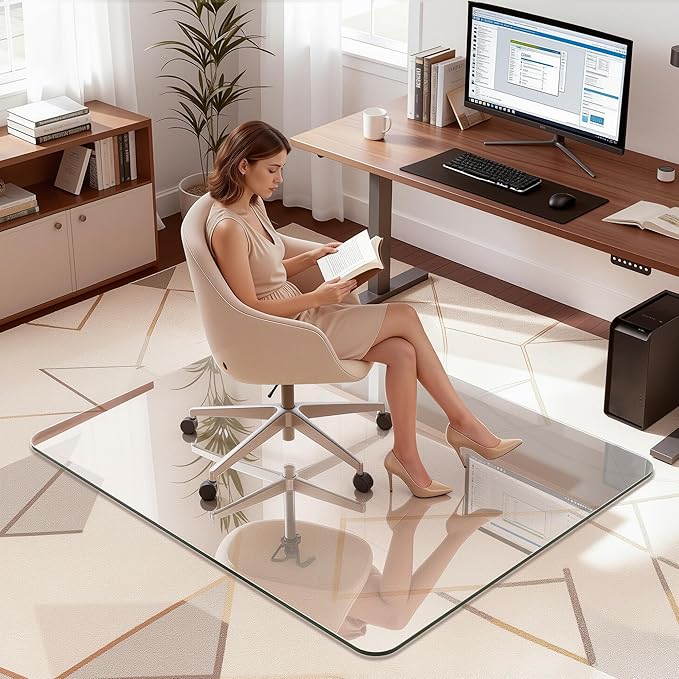 Antok Tempered Glass Chair Mat, 36"x48" Office Chair Mat for Carpet & Hardwood Floors, Heavy Duty 0.2" Desk Chair Mat for Smooth Rolling at Home or Office