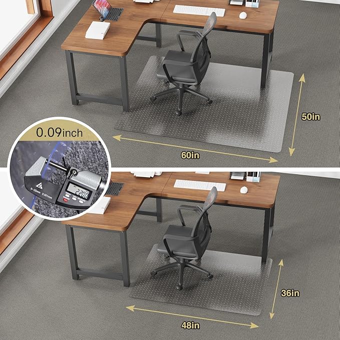 36”x 48” Carpet Floor Mat for Office Chair, Clear Desk Chair Floor Mat for Carpet for Medium/Low Pile, HeavyDuty Chair Mats for Carpeted Floors, Studded Desk Mat for Carpets for Homes and Offices