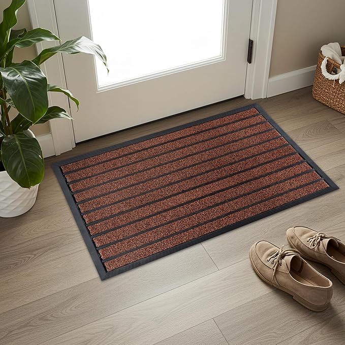 ubdyo Extra Durable Door Mat - Dirt Trapping Outdoor Welcome Mats - Non-Slip Outdoor Indoor Entrance - Low Profile Front Doormat (36" x 24", Bright Burgundy)
