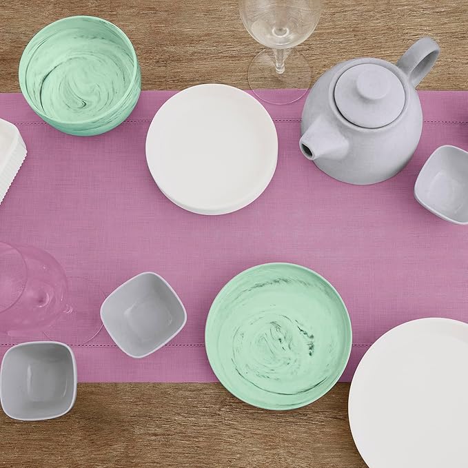 Solino Home Linen Table Runner 120 Inches Long - Classic Hemstitch 100% Pure Linen Violet Dining Table Runner 14 x 120 Inch