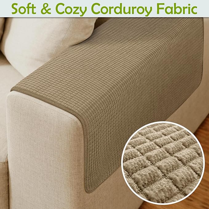 Couch Arm Covers, Sofa Arm Covers, Waterproof Armrest Covers for Sofa, Armchair, Loveseat, Non-Slip Recliner Arm Covers, Sofa Headrest Covers, Arm Chair Covers Set of 2 (Brown, 26"×26")