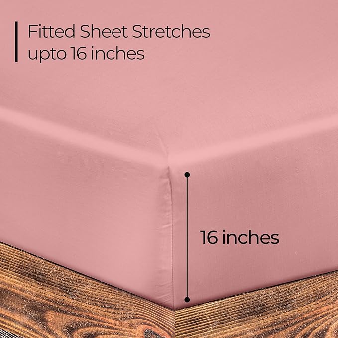 ROYALE LINENS 300 Thread Count 100% Long Staple Combed Cotton Fitted Sheet Twin XL - Super Soft Deep Pocket Bottom Sheet - Fitted Sheets Only - Elastic Sheets (Twin XL, Pink)
