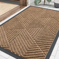 Smiry Front Door Mat Outside Entrance, Heavy Duty Sturdy Natural Rubber Doormat, Trap Dirt and Moisture, Easy Clean Low Profile Mats for Indoor Outdoor Entry, Irregular Triangle (29.5x17, Light Brown)