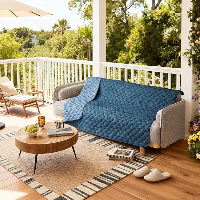 gogobunny 100% Double-Sided Waterproof Dog Bed Cover Pet Blanket Sofa Couch Furniture Protector for Puppy Large Dog Cat, Reversible (82x102 Inch (Pack of 1), Dark Blue/Light Blue)