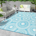 Ileading Large Plastic Outdoor Rug 9x12ft Modern Geometric Style Reversible Patio Area Rugs Waterproof Non Shedding Portable Carpets for Rv Outside Deck Pool Beach Picnic Camping (Teal)