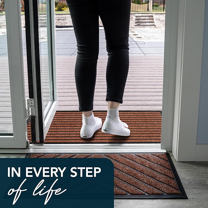 ubdyo Extra Durable Door Mat - Dirt Trapping Outdoor Welcome Mats - Non-Slip Outdoor Indoor Entrance - Low Profile Front Doormat (47" x 32", Bright Burgundy)