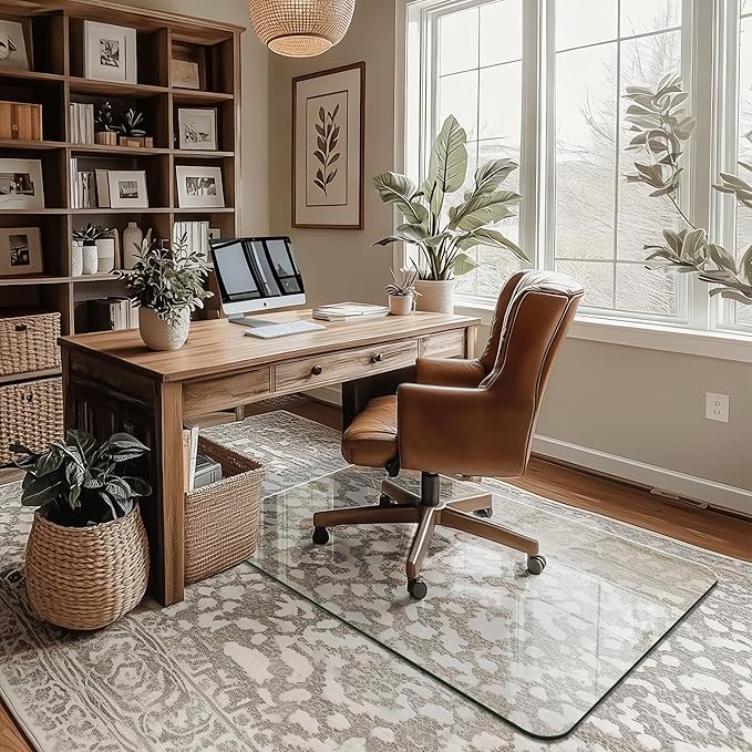 Office Chair Mat for Carpet & Hardwood, Upgraded 29" x 42" Dual Use Tempered Glass Chair Mat for Chair and Footrest Under Desk