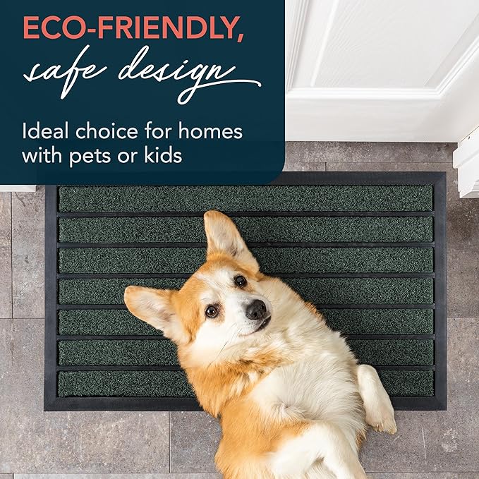 ubdyo Extra Durable Door Mat - Dirt Trapping Outdoor Welcome Mats - Non-Slip Outdoor Indoor Entrance - Low Profile Front Doormat (30" x 17", Bright Green)
