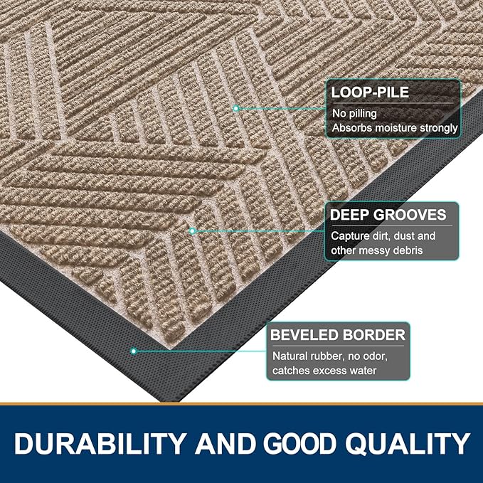 Smiry Front Door Mat Outside Entrance, Heavy Duty Sturdy Natural Rubber Doormat, Trap Dirt and Moisture, Easy Clean Low Profile Mats for Indoor Outdoor Entry, Irregular Triangle (29.5x17, Mixed Camel)