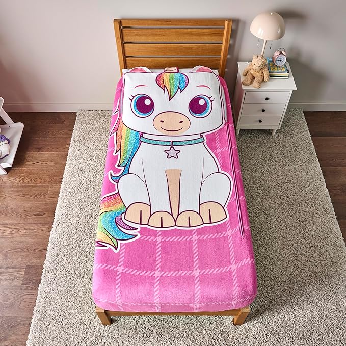 Bleacher Creatures ZippySack Twin Bed Zip-Up Bedding – Super Soft Fleece Fitted Blanket with Side Pocket & Durable Zipper – Easy Bed-Making for Kids (Unicorn)