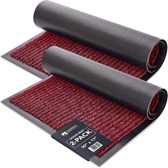 Sierra Concepts 2-Pack Front Door Mat Red - Indoor Outdoor Floor Doormat Rug Entryway Welcome Mats - Entrance Shoe Scraper, Entry Inside Outside, 30" x 17"
