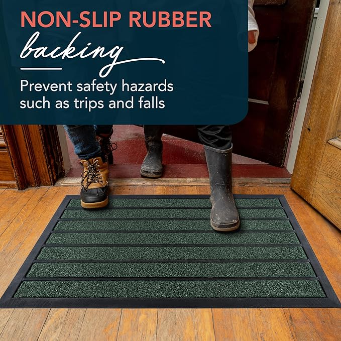 ubdyo Extra Durable Door Mat - Dirt Trapping Outdoor Welcome Mats - Non-Slip Outdoor Indoor Entrance - Low Profile Front Doormat (30" x 17", Bright Green)