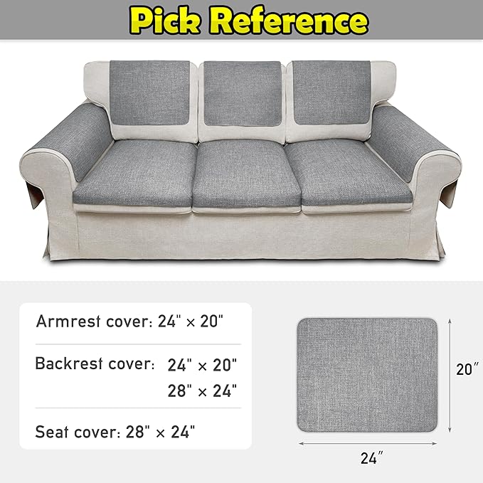 Couch Arm Covers, Waterproof Armrest Cover for Sofa, Armchair, Loveseat, Non-Slip Recliner Arm Cover, Sofa Arm Covers, Headrest Covers, Arm Chair Covers Set of 2 (Gray, 24"×20")