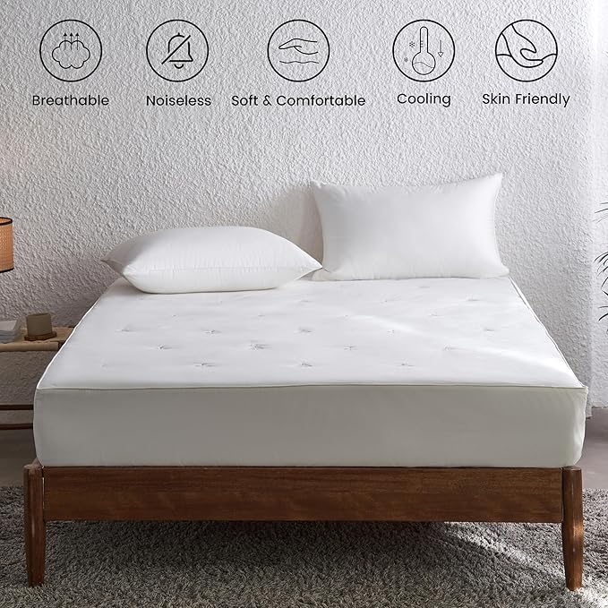 Simple&Opulence Cooling Quilted Mattress Pad – Fitted Sheet Mattress Protector Cover with Elastic Corners, Soft & Breathable, 16 Inch Deep Pocket (Cream Khaki,Queen)