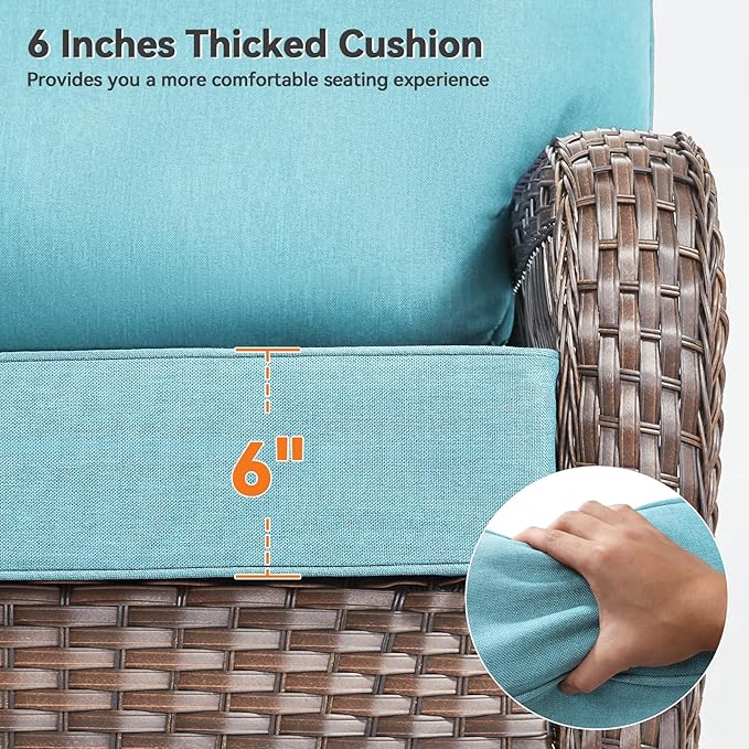 Luxury 6" Outdoor Cushions for Patio Furniture, 24x24x6" Thick Seat Cushion Set of 5, Fade Resistant Couch Chair Replacement Cushions High Density Deep Wicker Chair Cushion w/ Removable Cover, Teal