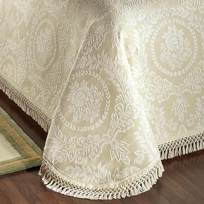 Timeless Vintage Style Bedding | Neutral Sage and Ecru | Textured Matelasse Rose Medallions and Leaves | 6 Piece Lightweight Bed Set: Oversized Queen Bedspread, 4 Standard Shams & Square Accent Pillow