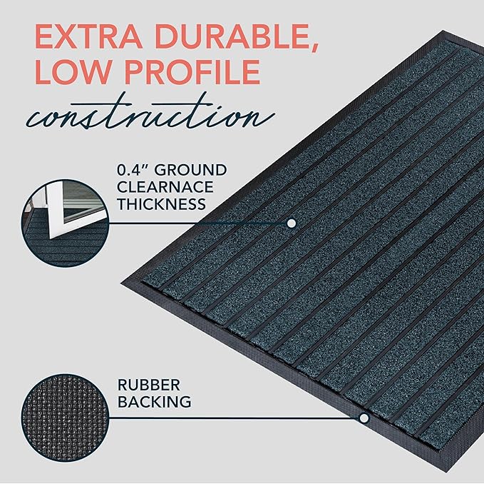 ubdyo Extra Durable Door Mat - Dirt Trapping Outdoor Welcome Mats - Non-Slip Outdoor Indoor Entrance - Low Profile Front Doormat (47" x 32", Bright Blue)