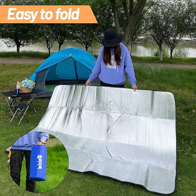 Himalaya Foam Foil Blanket Lightweight Camping Mat Outdoor Roll-up Portable Waterproof Sleeping Mat for Hiking Backpacking Double-Sided Aluminum Camping Accessories(78"x78")