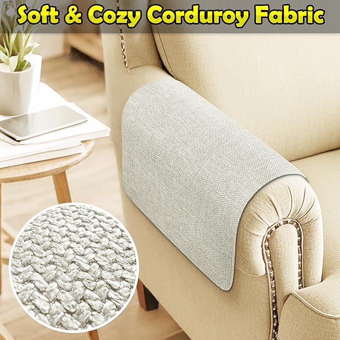 Couch Arm Covers, Waterproof Armrest Cover for Sofa, Armchair, Loveseat, Non-Slip Recliner Arm Cover, Sofa Arm Covers, Headrest Covers, Arm Chair Covers Set of 2 (Cream White, 28"×24")