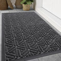 Smiry Front Door Mat Outside Entrance, Heavy Duty Sturdy Natural Rubber Doormat, Trap Dirt and Moisture, Easy Clean Low Profile Mats for Indoor Outdoor Entry, Grid Geometric (71x47, Grey)