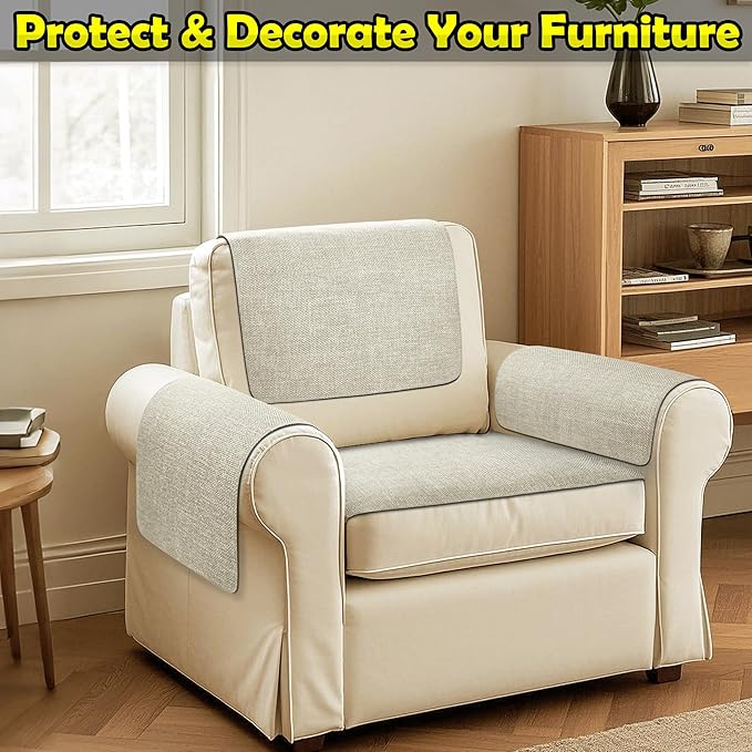 Couch Arm Covers, Waterproof Armrest Cover for Sofa, Armchair, Loveseat, Non-Slip Recliner Arm Cover, Sofa Arm Covers, Headrest Covers, Arm Chair Covers Set of 2 (Beige, 24"×20")