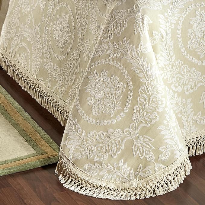 Timeless Vintage Style Bedding | Neutral Sage and Ecru | Textured Matelasse Rose Medallions and Leaves | 6 Pc Lightweight Bed Set: Oversized California King Bedspread, 4 King Shams, & Square Pillow